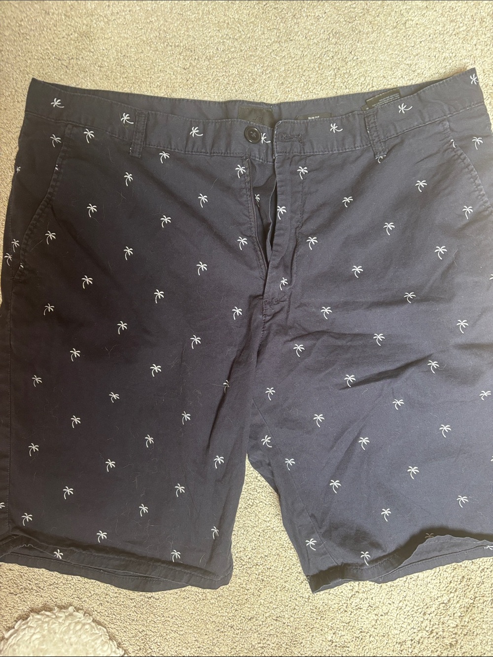 H&M Navy Slim Shorts with White Palm Print